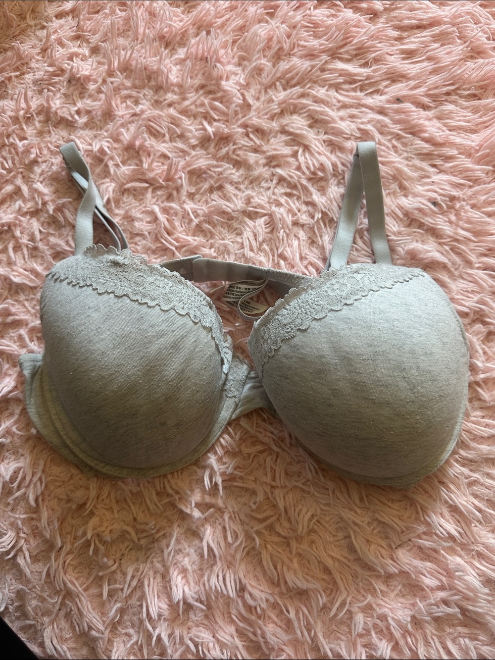 PINK Victoria's Secret Light Gray Lace-Trim Bra